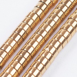 Honeyhandy Electroplate Non-magnetic Synthetic Hematite Beads Strands, Heishi Beads, Flat Round/Disc, Golden Plated, 4x2mm, Hole: 0.8mm, about 204pcs/strand, 16.14 inch(41cm)