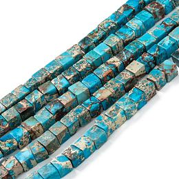 Honeyhandy Natural Imperial Jasper Beads Strands, Dyed, Cube, Deep Sky Blue, 7x7x7mm, Hole: 1.2mm, about 59~60pcs/strand, 15.1~15.3 inch(38.5~39cm)