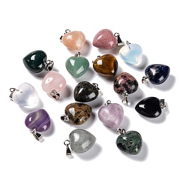 Honeyhandy Natural & Synthetic Gemstone Pendants, with Platinum Brass Loops, Heart, 18~19x15~15.5x7.5~10mm, Hole: 6x2.5~3mm