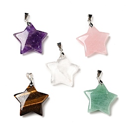 Honeyhandy Natural Mixed Gemstone Pendants, with Platinum Tone Brass Findings, Star Charm, 29x30x8mm, Hole: 6x4mm