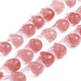 Honeyhandy Cherry Quartz Glass Beads Strands, Top Drilled Beads, Teardrop, Faceted, 15.6~16.3x11~11.8mm, Hole: 0.7mm, about 24 pcs/strand, 14.37 inch(36.5cm)