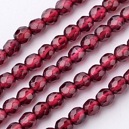 Honeyhandy Natural Garnet Bead Strands, Grade A, Round, Faceted, 3~3.5mm, Hole: 0.5mm, about 109pcs/strand, 15 inch