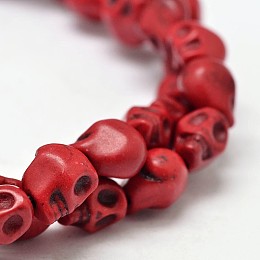 Honeyhandy Dyed Synthetic Turquoise Bead Strands, Skull, Red, 8x6x7mm, Hole: 1mm, about 48~49pcs/strand, 15.3~15.5 inch