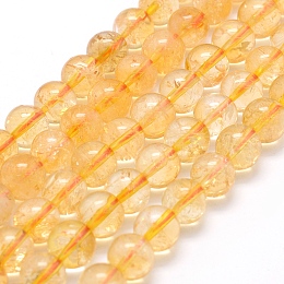 ARRICRAFT Natural Citrine Beads Strands, Round, Dyed & Heated, 8mm, Hole: 1mm, about 44pcs/strand, 15.7 inches(40cm)