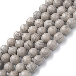 Honeyhandy Natural Silver Line Jasper Beads Strands, Round, 8mm, Hole: 1.2mm, about 47pcs/strand, 15.55''(39.5cm)