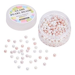 ARRICRAFT 1 Box(about 400pcs) 6mm Mixed Color Pearlized Glass Pearl Beads Hole: 0.7~1mm- Barely Pink Mix