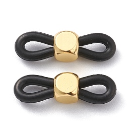 Honeyhandy Eyeglass Holders, Glasses Rubber Loop Ends, with Cube Brass Beads, Black, 20x6x5mm