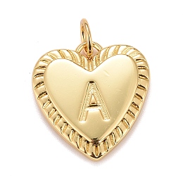 Honeyhandy Rack Plating Real 18K Gold Plated Brass Pendants, with Jump Rings, Long-Lasting Plated, Lead Free & Cadmium Free & Nickel Free, Heart with Letter A~Z, Letter.A, 16x15x2.5mm, Jump Ring: 5x0.5mm, 3mm Inner Diameter