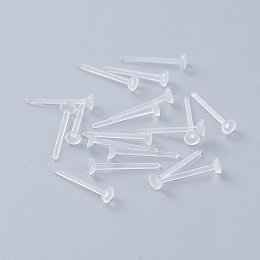 Honeyhandy Eco-Friendly Plastic Stud Earring Findings, Flat Round, Clear, 12x3mm, Pin: 0.8mm, about 10000pcs/bag