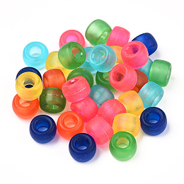 Honeyhandy Transparent Plastic Beads, Frosted, Barrel, Mixed Color, 9x6mm, Hole: 3.8mm, about 1900pcs/500g