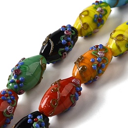 Handmade Lampwork Beads, Rice wit Flower, Mixed Color, 23x12~13mm, Hole: 1.6mm