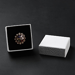 Honeyhandy Texture Paper Jewelry Gift Boxes, with Sponge Mat Inside, Square, White, 5.1x5.1x3.3cm, Inner Diameter: 4.6x4.6cm, Deep: 3cm