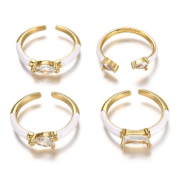 Honeyhandy Brass Enamel Cuff Rings, Open Rings, with Clear Cubic Zirconia, Mixed Shapes, Real 18K Gold Plated, Long-Lasting Plated, White, US Size 6, Inner Diameter: 17mm