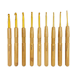 Aluminum Crochet Hooks Needles, with Bamboo Handle, for Braiding Crochet Sewing Tools, Tan, 135x10mm, Pin: 2~6mm, 9pcs/set