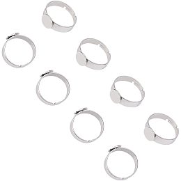 Pandahall Elite 50pcs 8mm Stainless Steel Adjustable Finger Rings Components Size 7 Flat Round Ring Pad Ring Base Findings for Ring Making