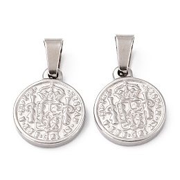 Honeyhandy 304 Stainless Steel Coin Pendants, Hispan Et Ind Rex Coin, Stainless Steel Color, 29x25x2.5mm, Hole: 5x7.5mm