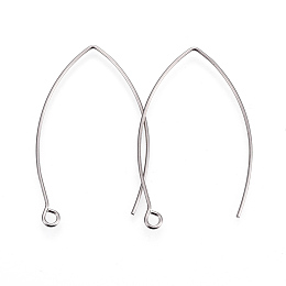 Honeyhandy 304 Stainless Steel Earring Hooks, with Horizontal Loop, Stainless Steel Color, 39~40x24x0.9mm, Hole: 2mm, Pin: 0.9mm