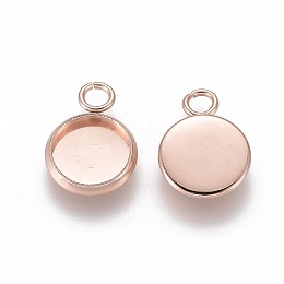 Honeyhandy 201 Stainless Steel Pendant Cabochon Settings, Plain Edge Bezel Cups, Flat Round, Rose Gold, Tray: 8mm, 13.5x10x2mm, Hole: 2mm