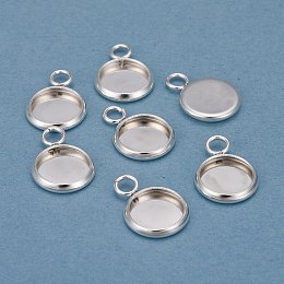 Honeyhandy 201 Stainless Steel Pendant Cabochon Settings, Plain Edge Bezel Cups, Flat Round, Silver, Tray: 8mm, 13.5x10x2mm, Hole: 2mm