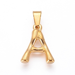 Honeyhandy 304 Stainless Steel Pendants, Bamboo Style, Letter, Golden Color, Letter.A, 18.5x15x3mm, Hole: 3x7mm