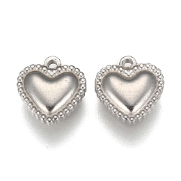 Honeyhandy 304 Stainless Steel Charms, Heart, Stainless Steel Color, 10x10x3mm, Hole: 1mm