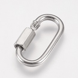 Honeyhandy 304 Stainless Steel Keychain Clasp Findings, Oval, Stainless Steel Color, 37x20x7mm