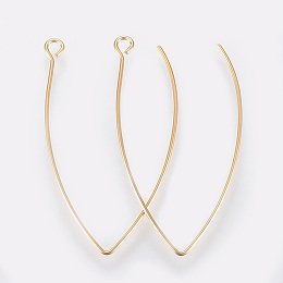 Honeyhandy Ion Plating(IP) 304 Stainless Steel Earring Hooks, Ear Wire, with Horizontal Loop, Real 14K Gold Plated, 41x22x0.8mm, Hole: 2.5mm, Pin: 0.8mm