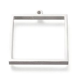 Honeyhandy 304 Stainless Steel Open Back Bezel Pendants, Double Sided Polishing, For DIY UV Resin, Epoxy Resin, Pressed Flower Jewelry, Square, Stainless Steel Color, 31x28x3mm, Hole: 2mm