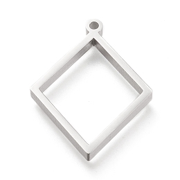 Honeyhandy 304 Stainless Steel Open Back Bezel Pendants, Double Sided Polishing, For DIY UV Resin, Epoxy Resin, Pressed Flower Jewelry, Rhombus, Stainless Steel Color, 33x24.5x3mm, Hole: 2mm