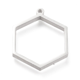 Honeyhandy 304 Stainless Steel Open Back Bezel Pendants, Double Sided Polishing, For DIY UV Resin, Epoxy Resin, Pressed Flower Jewelry, Hexagon, Stainless Steel Color, 30.5x24x3mm, Hole: 2mm, Inner Size: about 24x21mm