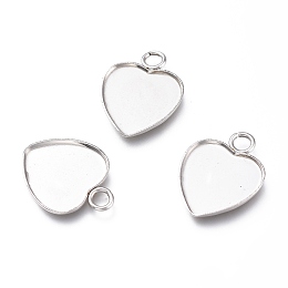 Honeyhandy 304 Stainless Steel Pendant Cabochons Settings for Fashion Jewelry, Plain Edge Bezel Cups, Heart, Stainless Steel Color, Tray: 12x12mm, 16.5x13x1mm, Hole: 2.5mm