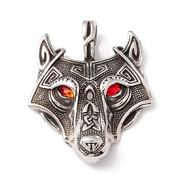 Honeyhandy 304 Stainless Steel Pendants, with Rhinestone Eyes, Wolf, Red, 49x39x7mm, Hole: 5.5X9.5mm