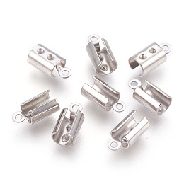 Honeyhandy 304 Stainless Steel Folding Crimp Ends, Fold Over Crimp Cord Ends, Stainless Steel Color, 10.5x5.5x4.5mm, Hole: 1.2mm, Inner Diameter: 4~4.5mm