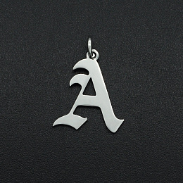 Honeyhandy 201 Stainless Steel Pendants, with Jump Ring, Old English, Letter, Laser Cut, Stainless Steel Color, Letter.A, 16.5x14.5x1mm, Hole: 3mm