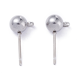 Honeyhandy 304 Stainless Steel Ball Post Stud Earring Findings, with Loop and 316 Surgical Stainless Steel Pin, Stainless Steel Color, 17x9x6mm, Hole: 1.8mm, Pin: 0.8mm