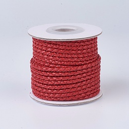 Honeyhandy Braided Leather Cords, Round, Red, 3mm, about 10yards/roll