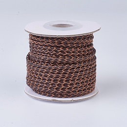 Honeyhandy Braided Leather Cords, Round, Saddle Brown, 3mm, about 10yards/roll