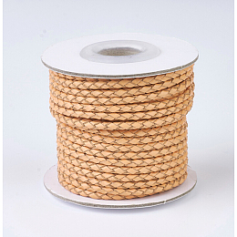 Honeyhandy Braided Leather Cords, Round, Sandy Brown, 3mm, about 10yards/roll