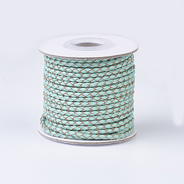 Honeyhandy Braided Leather Cords, Round, Aquamarine, 3mm, about 10yards/roll