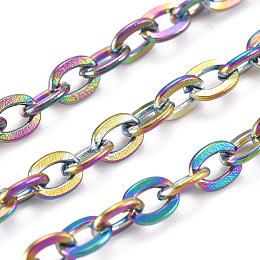 Honeyhandy Ion Plating(IP) 304 Stainless Steel Cable Chains, Unwelded, Flat Oval, Rainbow Color, 66x61mm, 4x3x0.7mm