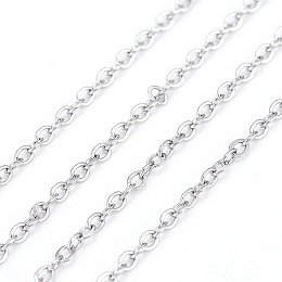 Honeyhandy 3.28 Feet 304 Stainless Steel Cable Chains, Soldered, Flat Oval, Stainless Steel Color, 1.6x1.3x0.3mm