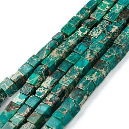 Honeyhandy Natural Imperial Jasper Beads Strands, Dyed, Cube, Light Sea Green, 7x7x7mm, Hole: 1.2mm, about 59~60pcs/strand, 15.1~15.3 inch(38.5~39cm)