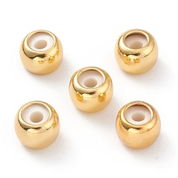 Honeyhandy Brass Beads, with Rubber Inside, Slider Beads, Stopper Beads, Long-Lasting Plated, Round, Real 18K Gold Plated, 7x5mm, Hole: 2mm