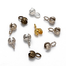 Honeyhandy Brass Bead Tips, Calotte Ends, Clamshell Knot Cover, Mixed Color, 11x6mm, Hole: 3mm, Inner Diameter: 3mm