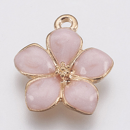 Honeyhandy Zinc Alloy Enamel Pendants, Flower, Golden, Pink, 16.5x14.5x2.5~3mm, Hole: 1.5mm