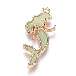 Honeyhandy Alloy Pendants, with Enamel, Mermaid, Light Gold, Yellow Green, 29x13x2mm, Hole: 1.4mm