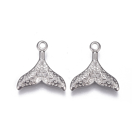 Honeyhandy 304 Stainless Steel Pendants, Whale Tail Shape, Stainless Steel Color, 11.3x11x1.5mm, Hole: 1.2mm