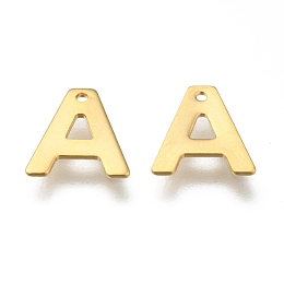 Honeyhandy 304 Stainless Steel Charms, Letter.A, Real 18K Gold Plated, 11x10x0.8mm, Hole: 1mm