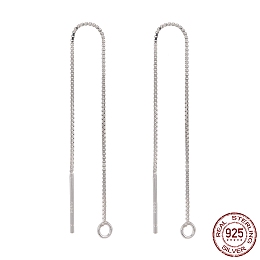 Honeyhandy 925 Sterling Silver Ear Stud Findings, with 925 Stamp, Ear Thread, with Box Chain, Silver, 80x1mm, Hole: 1mm, Pin: 0.8mm