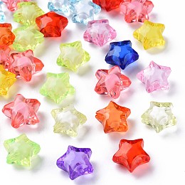 Honeyhandy Transparent Acrylic Beads, Bead in Bead, Faceted, Star, Mixed Color, 14x15x8.5mm, Hole: 2mm